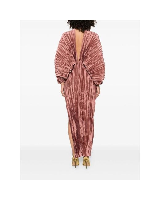 L'idée Red Deluxe Pleated V-Neck Gown