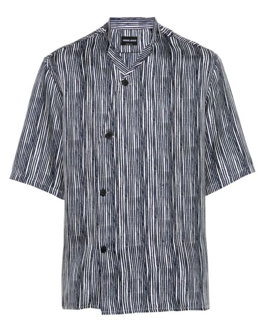 Giorgio Armani Blue Striped Silk Shirt for men
