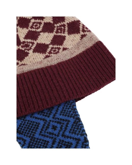 Dries Van Noten Red Argyle-Knit Ear-Flap Beanie Hat for men