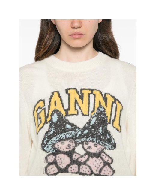Ganni White Intarsia-Knit Sweater