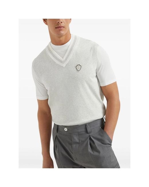 Brunello Cucinelli White Cotton Vest for men