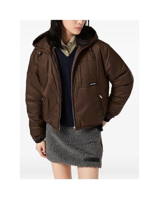 Miu Miu Brown Cropped Ripstop Down Jacket