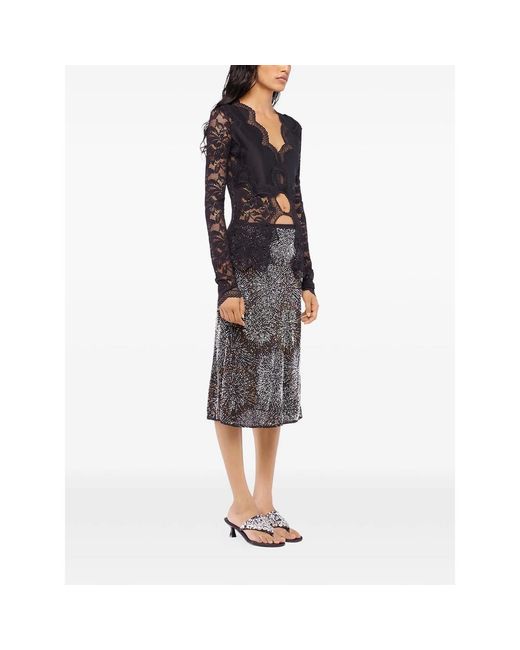 Rabanne Black Lace Long-Sleeve Blouse