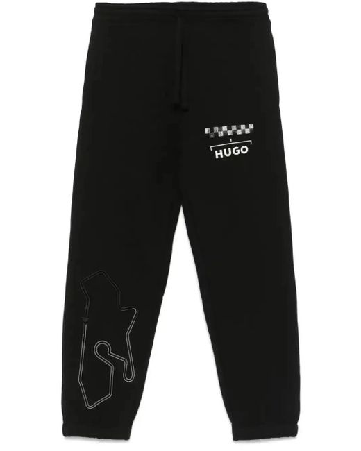 HUGO Black Logo-Print Track Pants for men
