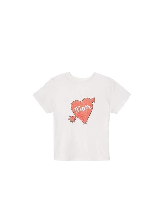 Re/done White Classic Tee Mom Heart-Print T-Shirt