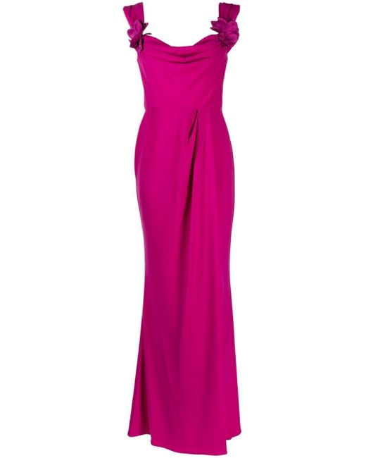Marchesa Pink Flower-Applique Sleeveless Gown