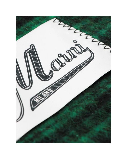 Marni Green Check-Pattern Fringed Scarf for men
