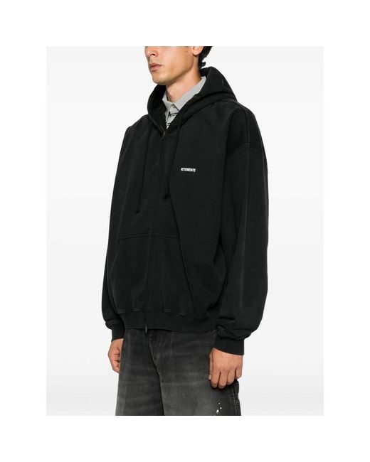 Vetements Black Logo-Print Zip-Up Hoodie for men