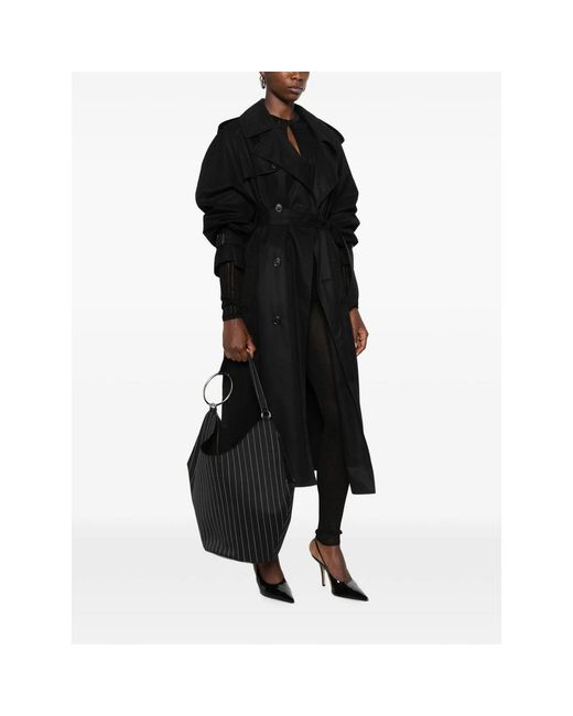 Dondup Black Pinstripe-Pattern Ring-Handle Tote Bag