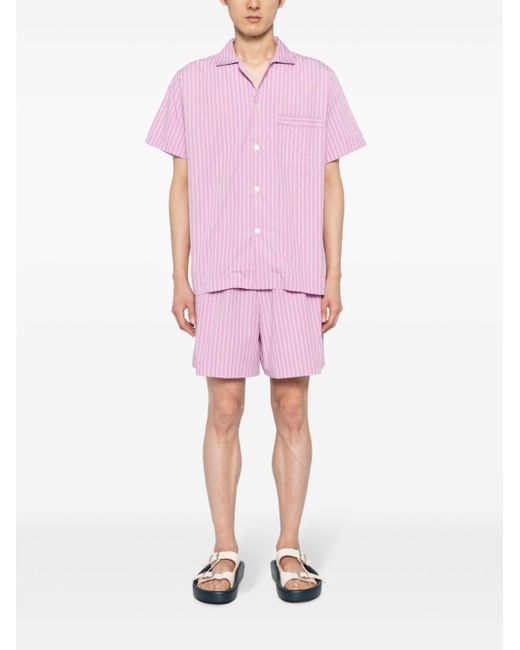 Tekla Pink Striped Cotton Pyjama Shorts for men