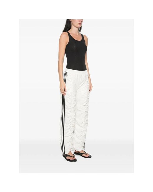Adidas White Sporty Tp Ruched Side-Stripe Track Pants