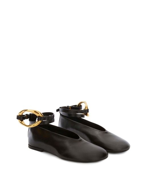 Jil Sander Black Ring-Detail Leather Ballerina Shoes
