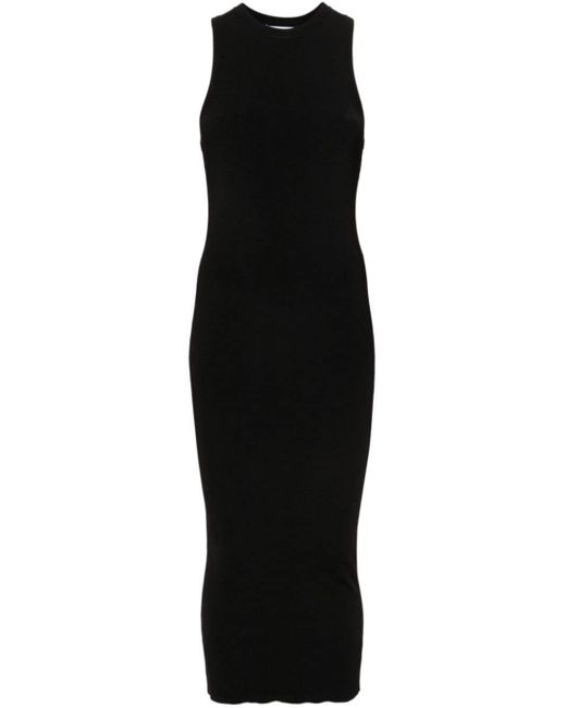 IRO Black Ribbed Cotton Midi Dress