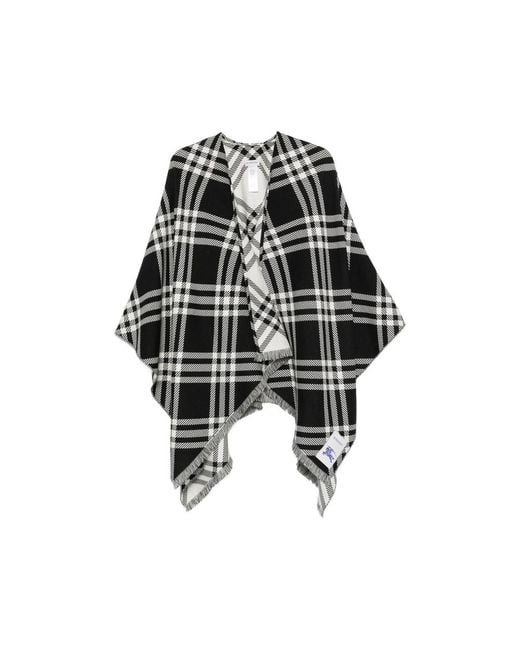 Burberry Black Check Frayed Cape for men