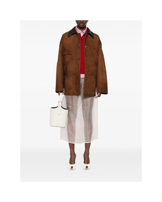 Prada Brown Logo-Detail Suede Jacket