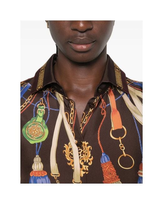 Etro Brown Tassel-Print Silk Shirt