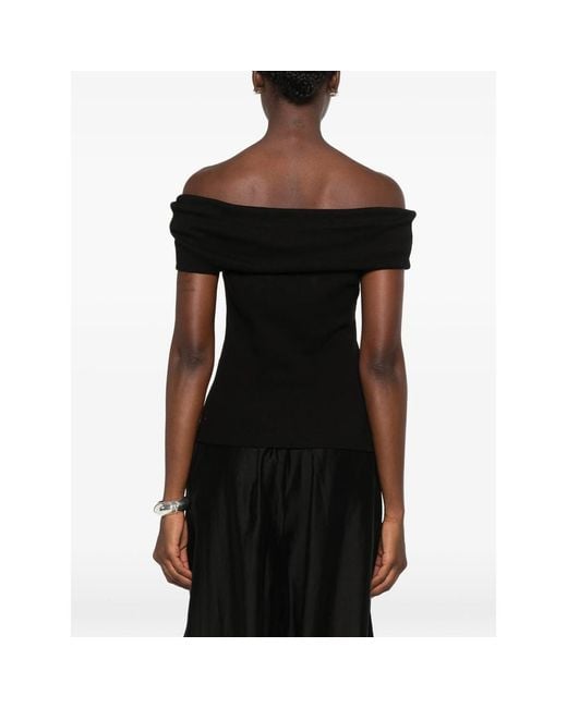 Gestuz Black Drew Off-Shoulder Ribbed-Knit Top