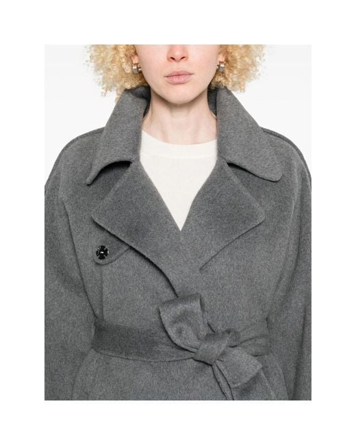 GLOX Gray Belted Long-Sleeve Coat