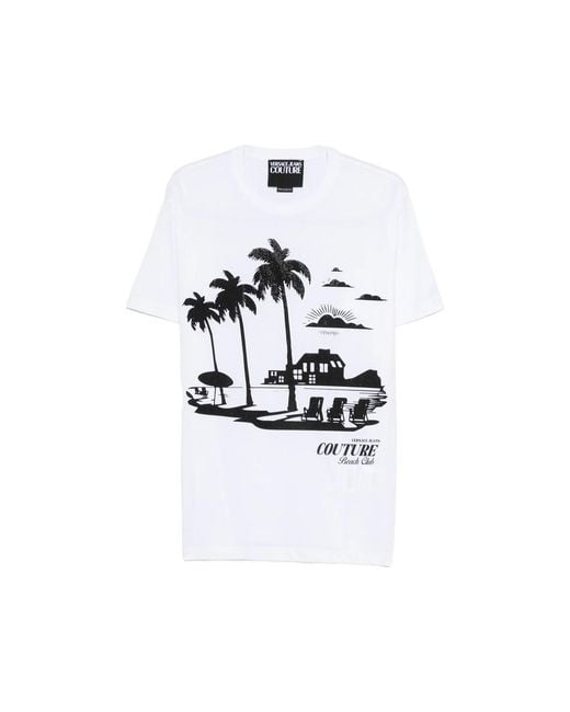 Versace Jeans Couture White Palm-Graphic T-Shirt for men