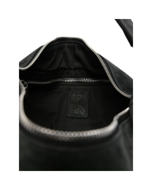 FEDERICO CINA Black Calf-Suede Curved Tote Bag