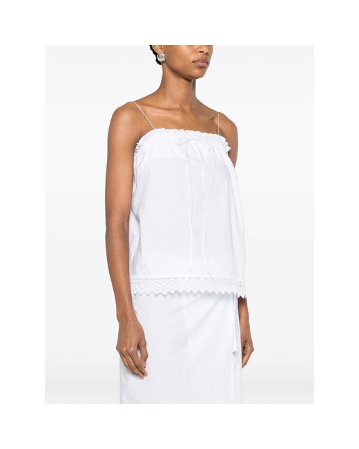 THE NINA STUDIO White Lace-Detail Ruffled Top