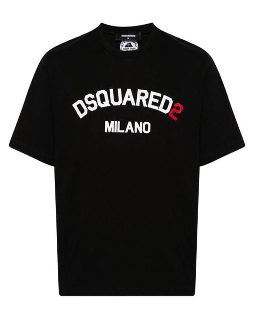 DSquared² Black Logo-Print Cotton T-Shirt for men