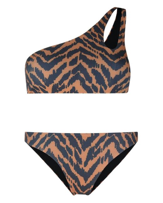 MATINEÉ Black Tiger-Print One-Shoulder Bikini