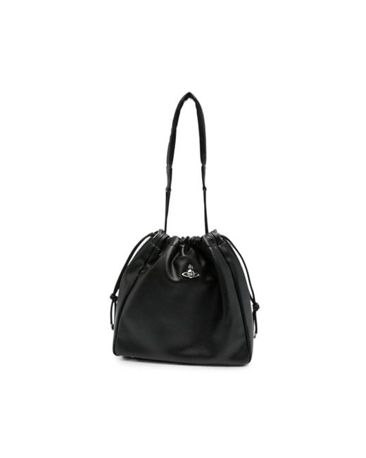 Vivienne Westwood Black Orb-Plaque Drawstring Shoulder Bag