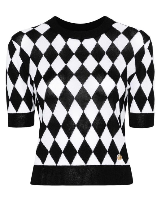 Balmain Black Diamond-Pattern Knitted T-Shirt