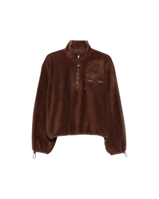 CECILIE BAHNSEN Brown Bow-Embroidered Quarter-Zip Sweater