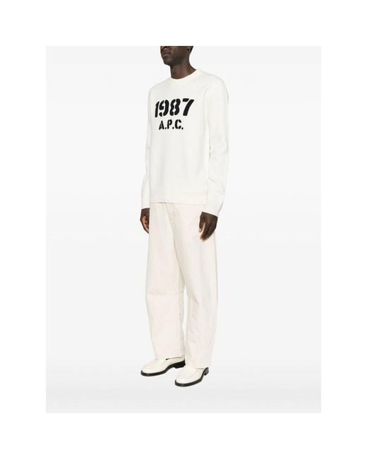 A.P.C. White A. P.C. Crew-Neck Long-Sleeve Sweater for men