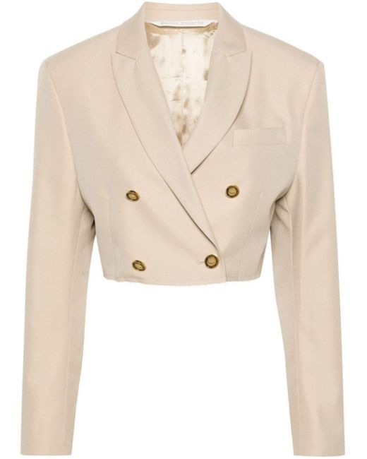 Palm Angels Natural Double-Breasted Cropped Blazer