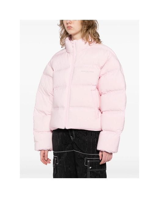 Alexander Wang Pink Reflective-Logo Cropped Puffer Jacket