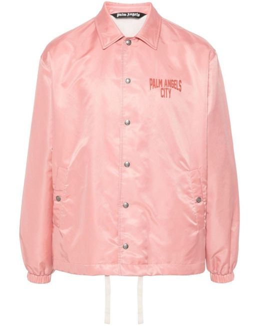 Palm Angels Pink Logo-Print Gabardine-Weave Jacket for men