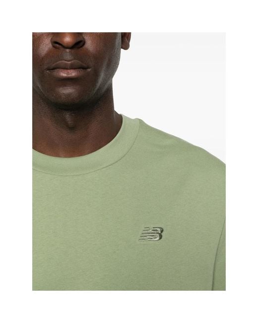 New Balance Green Logo-Embroidered T-Shirt for men