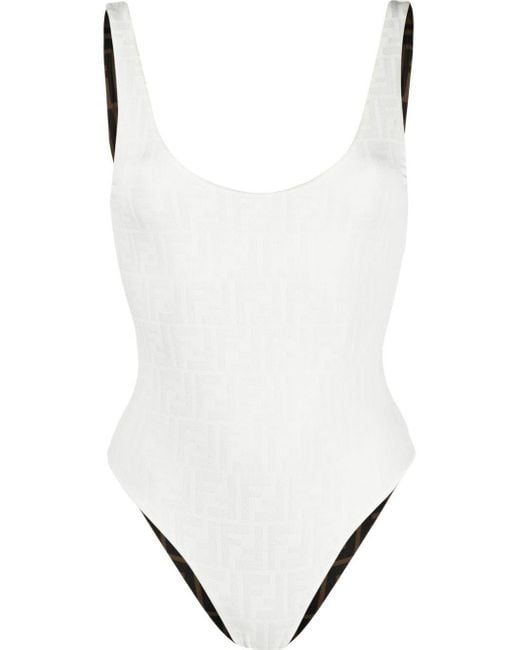 Fendi Jacquard-logo Low-back One-piece in White | Lyst UK