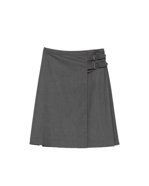 DUNST Gray Buckle A-Line Midi Skirt