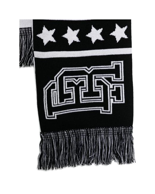 BOILER ROOM Black Fringed-Hem Printed Scarf for men