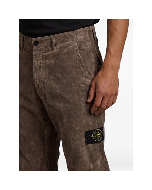 Stone Island Brown Terra-Effect Corduroy Trousers for men