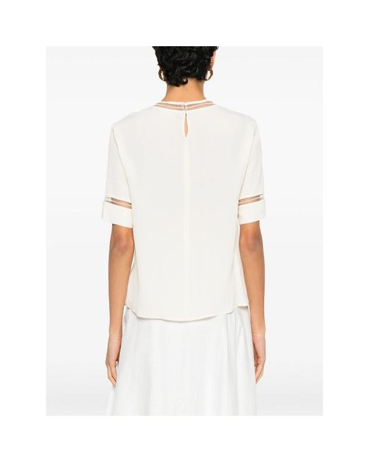 Fabiana Filippi White Ivory Round Neck Top With Keyhole Detail