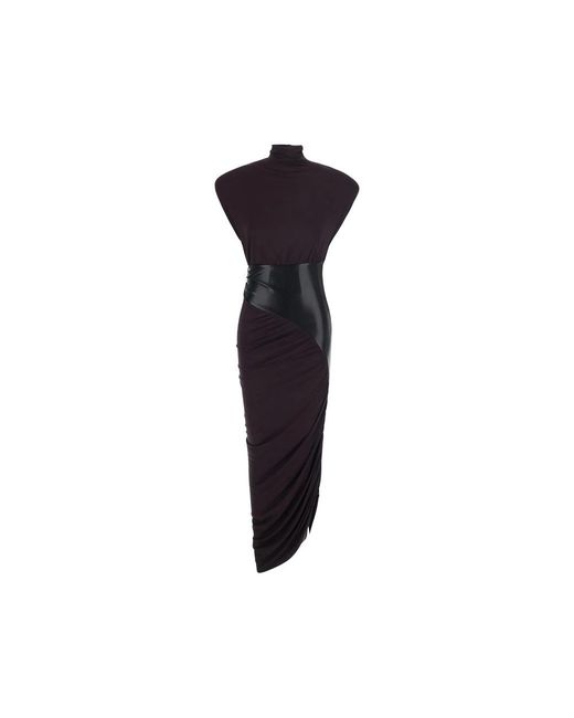 ANDAMANE Blue High-Neck Ruched Maxi Dress