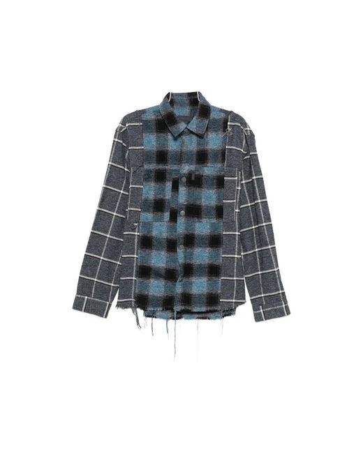 Haikure Blue Check-Pattern Frayed Shirt for men