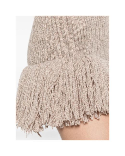 ELY ELY Natural Fringe-Trim Ribbed-Knit Mini Dress
