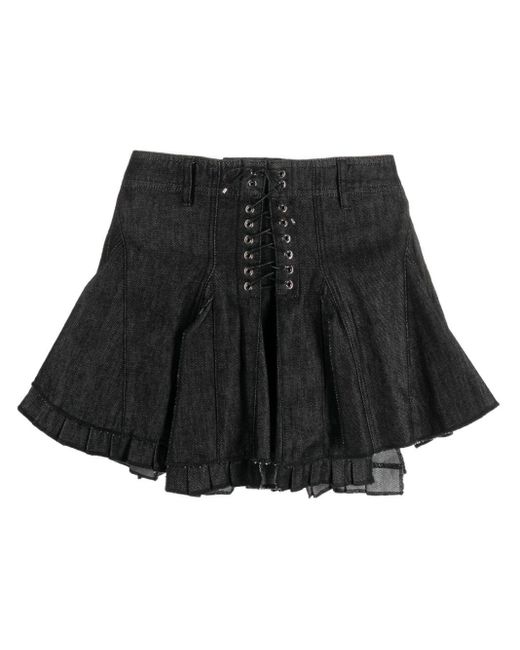 Ludovic de Saint Sernin Black Mirage Lace-Up Denim Miniskirt