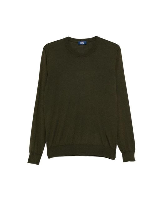 Fedeli Green Round-Neck Cashmere Sweater for men