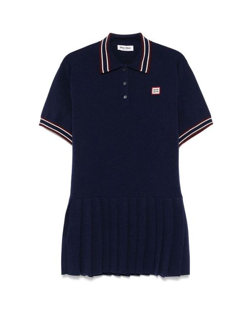 Miu Miu Blue Logo-Patch Mini Dress