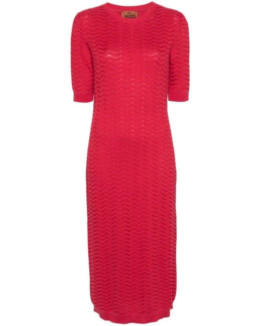 Missoni Red Chevron-Knit Cotton-Blend Dress