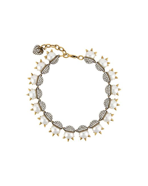 Gucci Metallic Spike-embellished Pearl Necklace