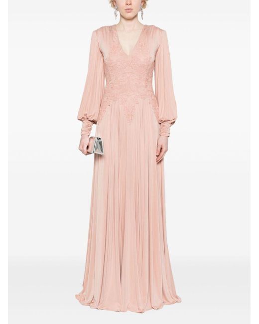 Elisabetta Franchi Pink Lace-Detail Maxi Dress