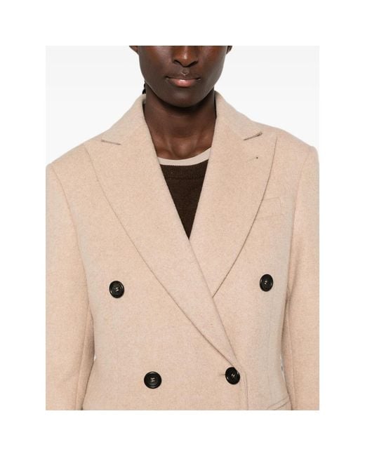 Eraldo Natural Double-Breasted Peaked-Lapel Coat